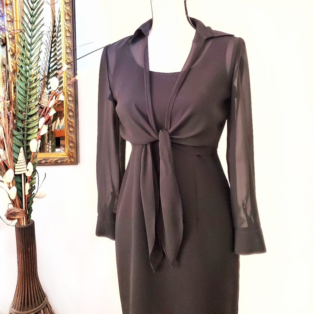 2x VINTAGE Black Dress & Sheer Front Tie Topper - Picture 3 of 11